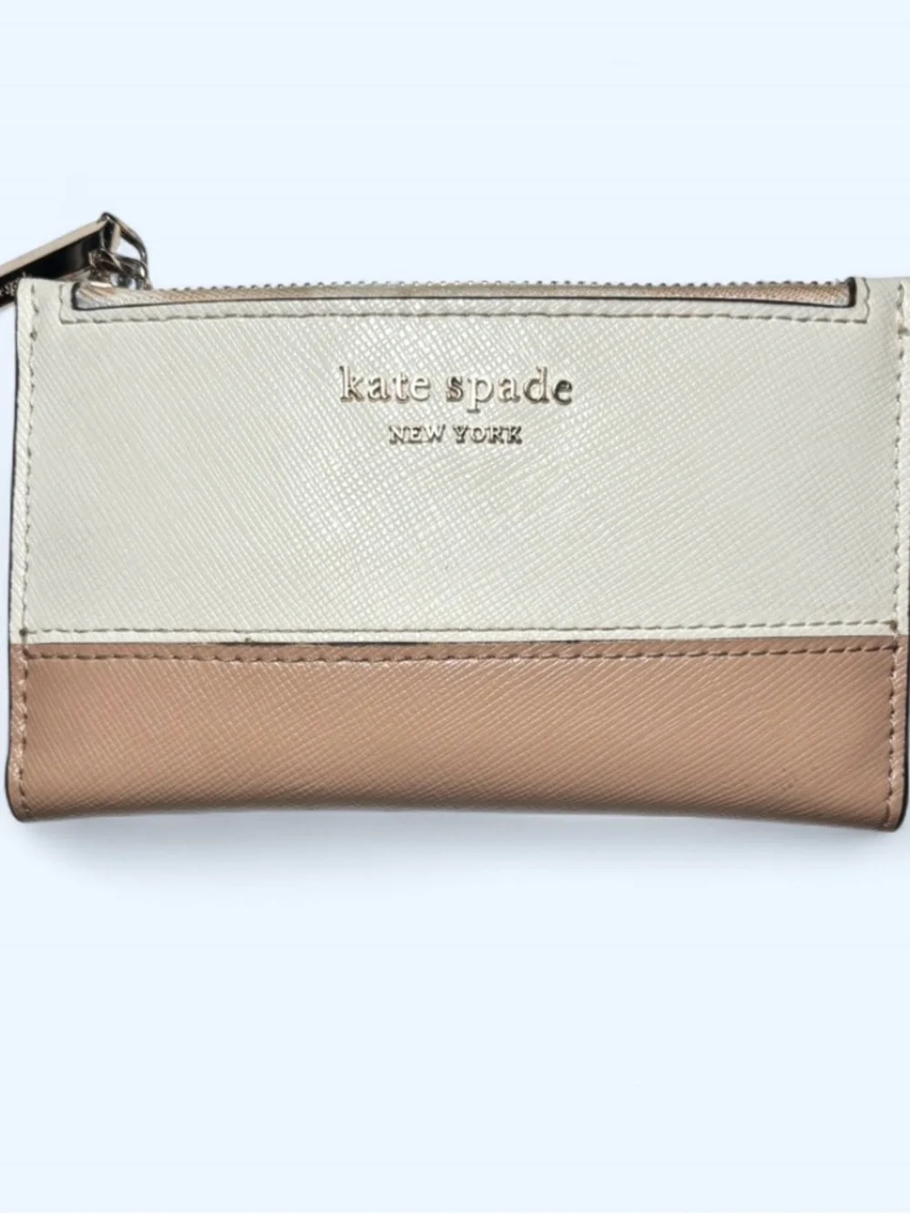 kate spade Two-Tone Cream and Tan Saffiano Zip Card Case